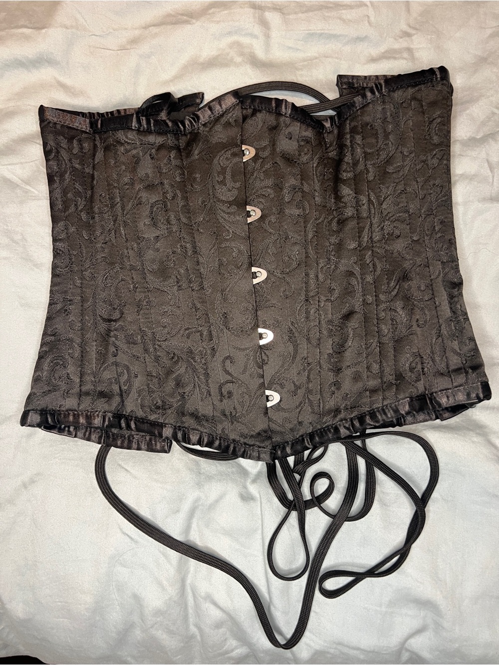 Black Satin Brocade Steel Boned Waist Cincher Corset - Women Intimates
